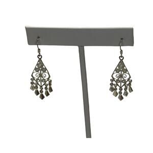 Silver Filigree Chandelier Drop Earrings Fleur de Lis Scrollwork Dangle